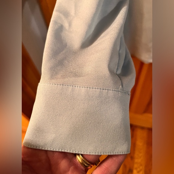 Calvin Klein Light Blue Women Shirt SZ M Silver Buttons Zippers Snap Minimalist - Picture 9 of 16